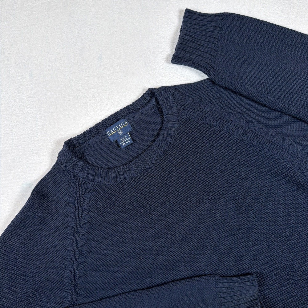 Vintage Nautica Jeans Co Ribbed Knit Spellout Logo Pullover Sweater Women XL 90s